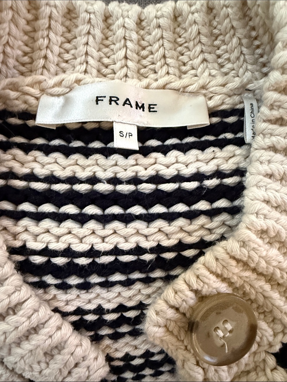 FRAME The Stripe Chunky Cotton Cardigan Size S - Picture 4 of 6